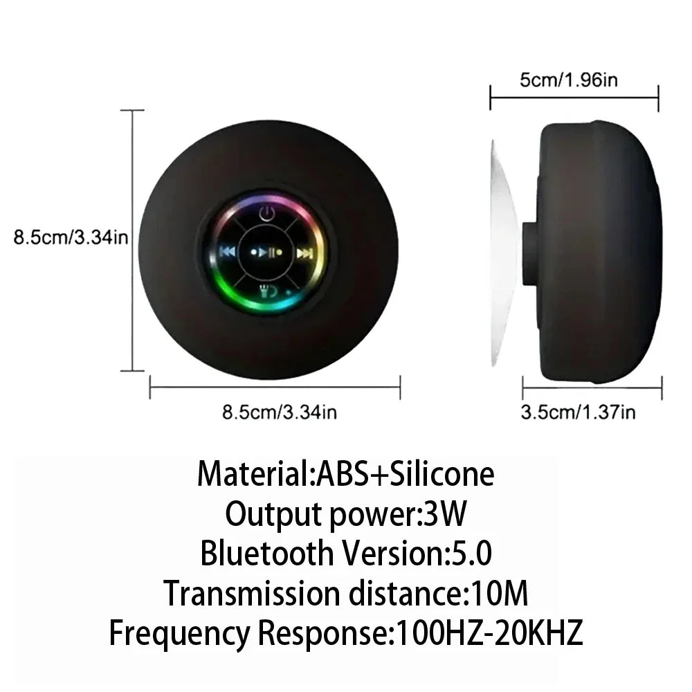 Portable Wireless Bluetooth Speaker LED Light IPX4 Waterproof Loudspeaker Outdoor Bathroom Large Suction Cup Stereo Sound Box