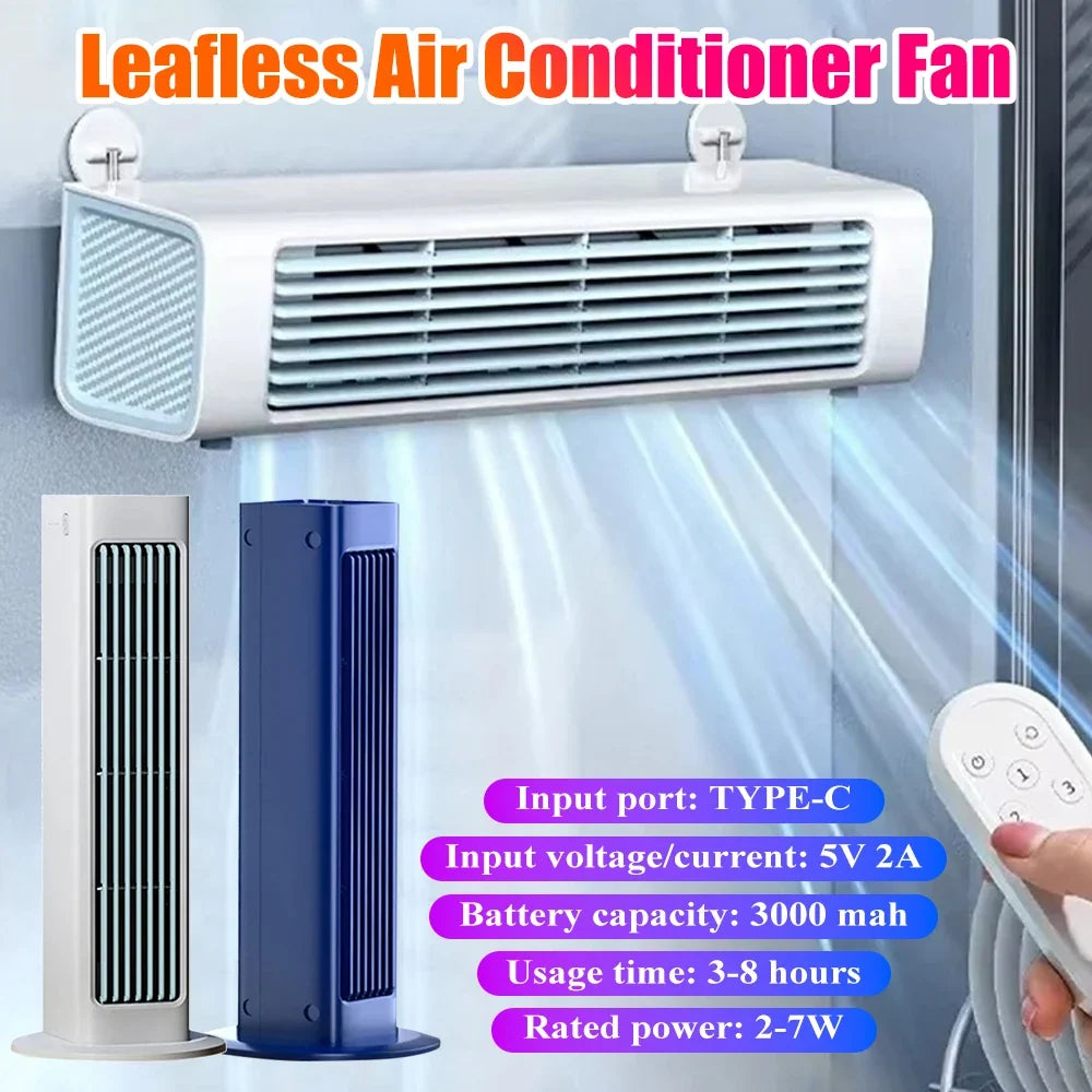Bladeless Air Cooler 3 Mode Air Conditioner Fan 3000 mah Cooling Fan Strong Wind Electric Fan Bedroom Living Cooling Products