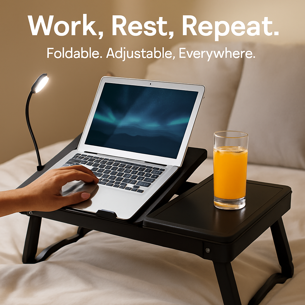 Foldable Laptop Bed Desk with Cooling Fan & LED Light