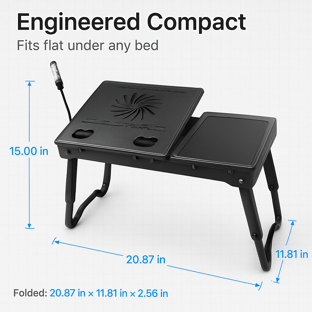 Foldable Laptop Bed Desk with Cooling Fan & LED Light