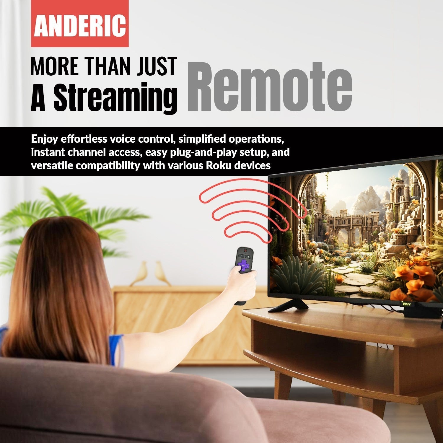 Anderic Substitute for Roku RC-AL4 TV Streaming Remote Control 3226000437 [RCGZ1, NO GAME KEYS / FINDER]
